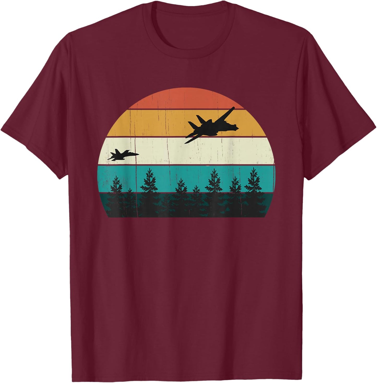 Retro Dog Fight Aircraft Pilot: Vintage Sunset Military Jets T-Shirt - T-Shirt | Maroon