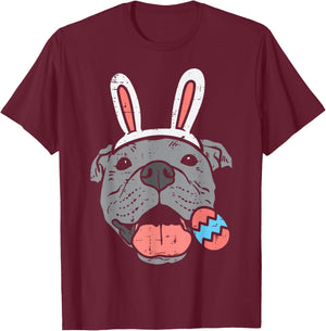 Easter Pitbull Bunny Face Pittie Dog Lover Men Women Kids T-Shirt - T-Shirt | Maroon