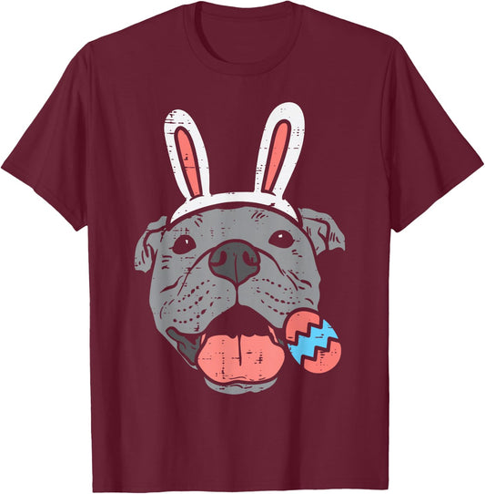 Easter Pitbull Bunny Face Pittie Dog Lover Men Women Kids T-Shirt - T-Shirt | Maroon