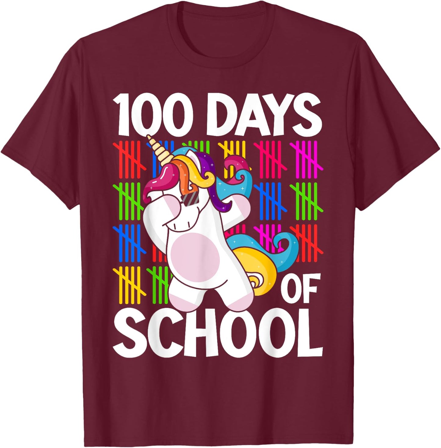 100th Day of School Unicorn Teachers Kids Girls 100 Days T-Shirt - T-Shirt | Maroon