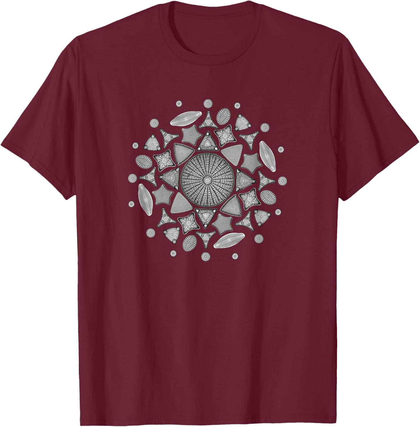 Diatom Mandala pretty black and white art T-Shirt - T-Shirt | Maroon