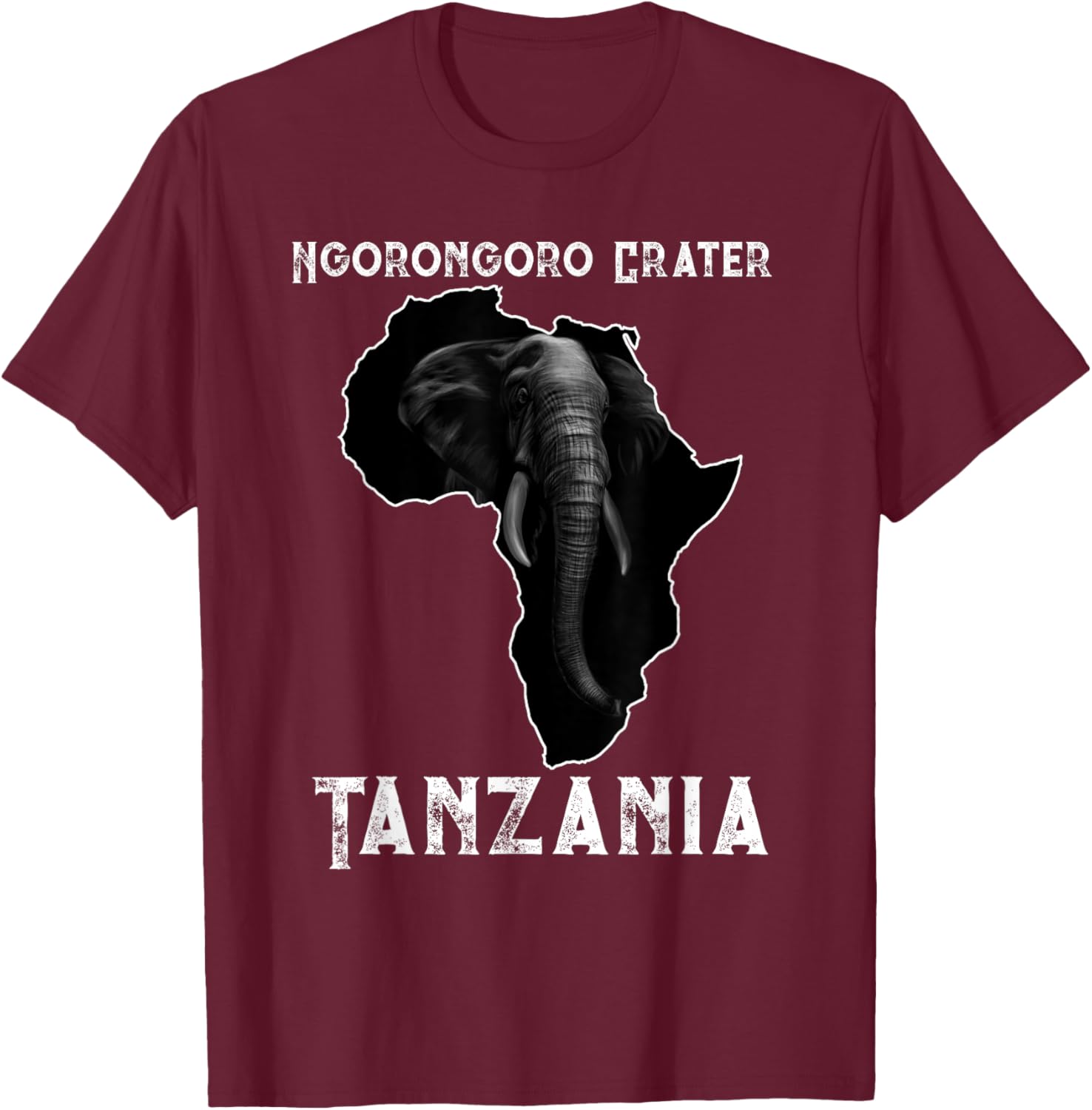 Vintage Sunset Elephant Safari Ngorongoro Crater Tanzania T-Shirt - T-Shirt | Maroon