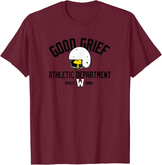 Peanuts - Woodstock Good Grief Athletic Department 1950 T-Shirt - T-Shirt | Maroon