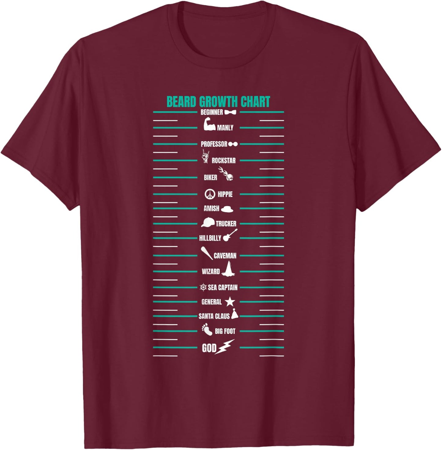 Men's Beard Growth Chart Measurement Bearded Man T-Shirt - T-Shirt | Maroon