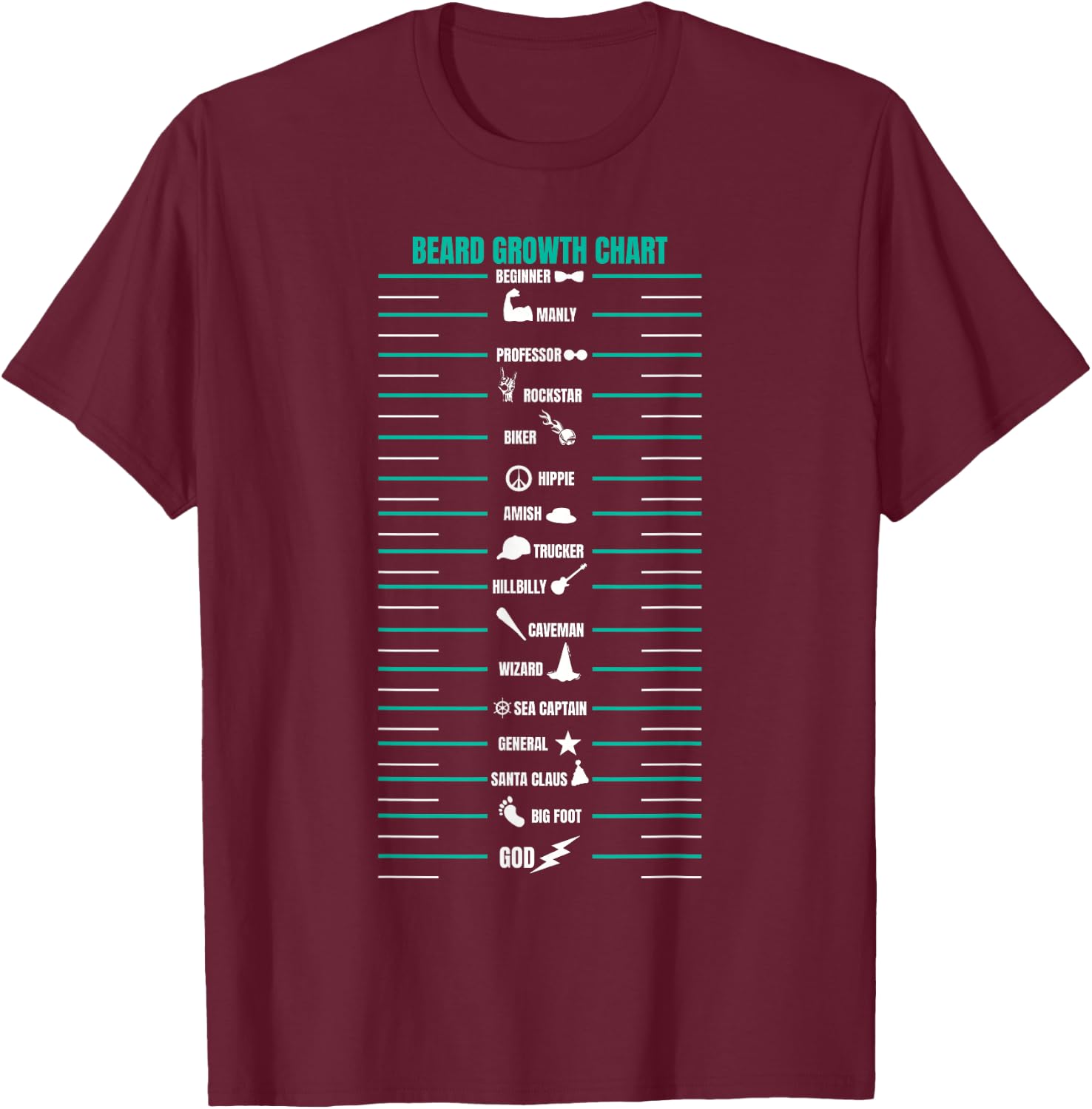 Men's Beard Growth Chart Measurement Bearded Man T-Shirt - T-Shirt | Maroon