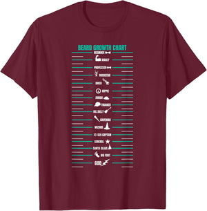 Men's Beard Growth Chart Measurement Bearded Man T-Shirt - T-Shirt | Maroon