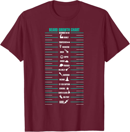 Men's Beard Growth Chart Measurement Bearded Man T-Shirt - T-Shirt | Maroon