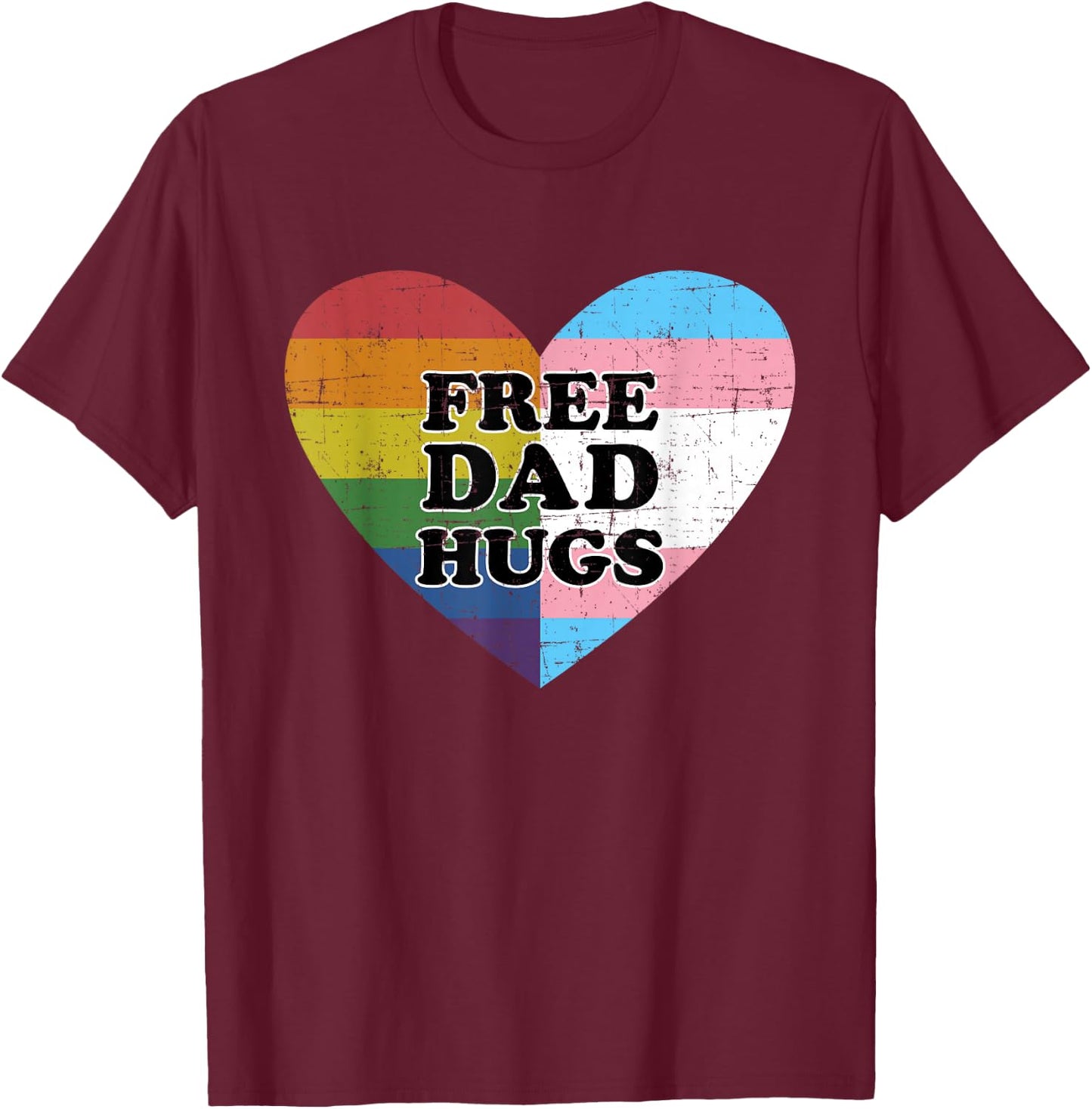 Free dad hugs with rainbow and transgender flag heart T-Shirt - T-Shirt | Maroon