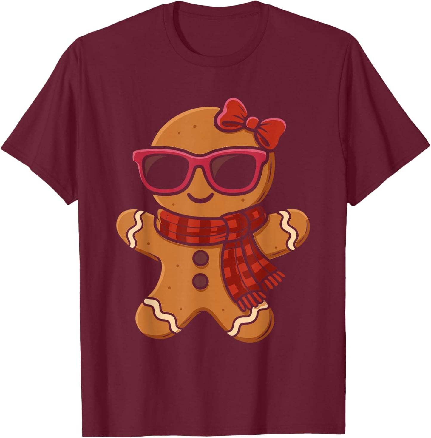 Cute Gingerbread Christmas Girls Xmas T-Shirt - T-Shirt | Maroon