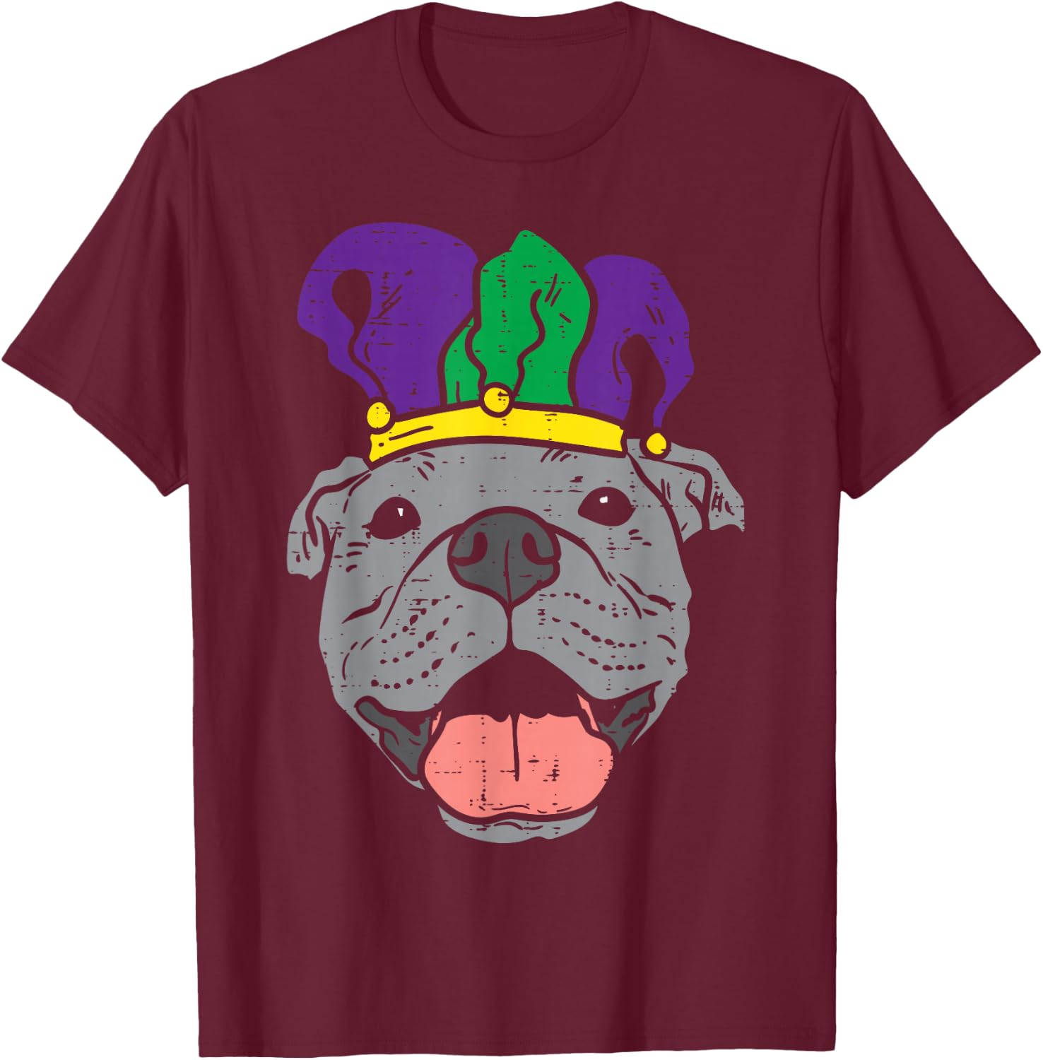 Jester Pitbull Face Mardi Gras Pittie Dog Men Women Kids T-Shirt - T-Shirt | Maroon
