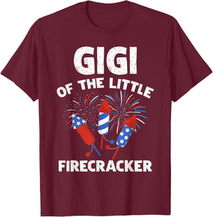 4th of July Birthday Gigi Of The Little Firecracker Gifts T-Shirt - T-Shirt | Maroon