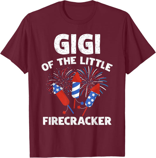 4th of July Birthday Gigi Of The Little Firecracker Gifts T-Shirt - T-Shirt | Maroon