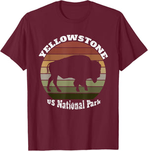 Yellowstone National Park Vintage Retro Buffalo T-Shirt - T-Shirt | Maroon