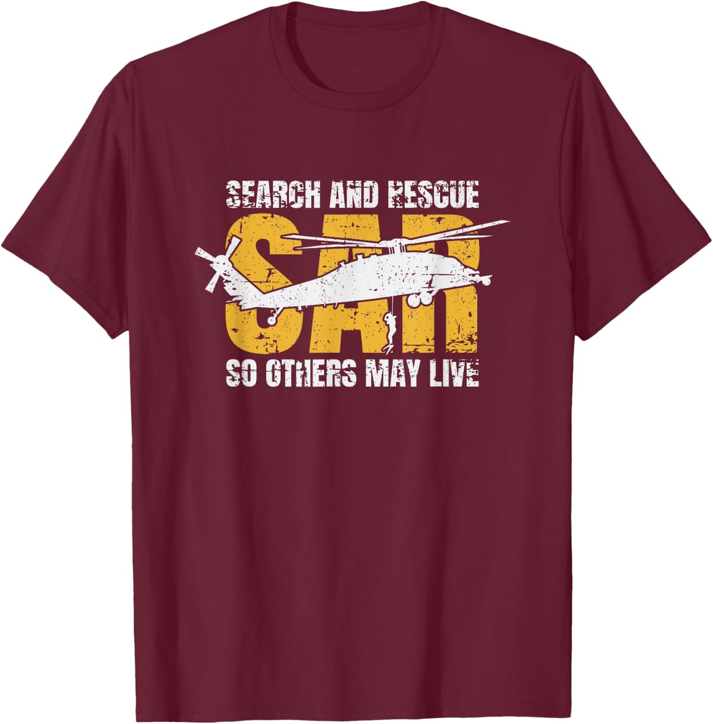 Search and Rescue Helicopter SAR Vintage Distressed Design T-Shirt - T-Shirt | Maroon