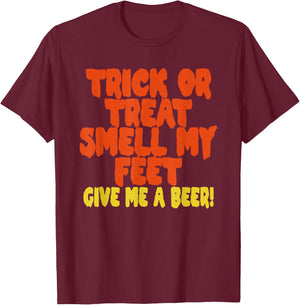 Trick or Treat Smell My Feet Give Me a Beer Rockstar Graphic T-Shirt - T-Shirt | Maroon