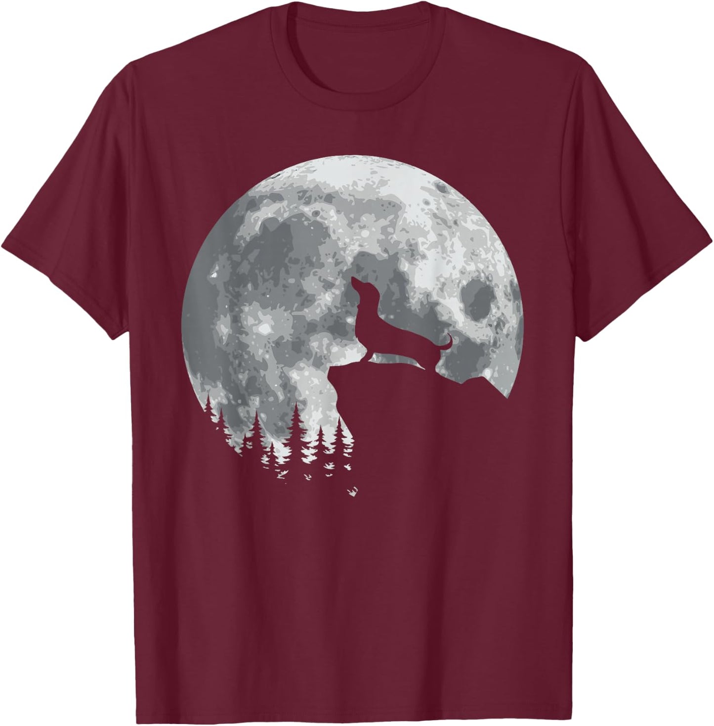 Funny Howling Dachshund Full Moon Wiener Dog Vintage Design T-Shirt - T-Shirt | Maroon