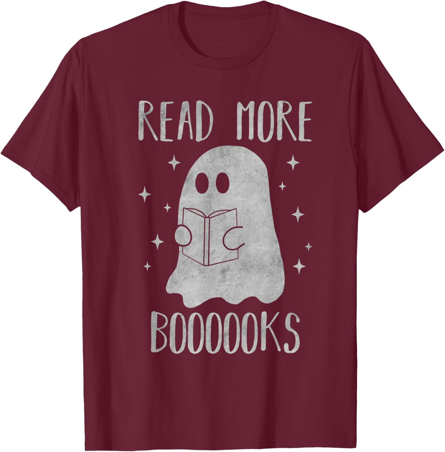 Read more boooooks Funny Cute Halloween Ghost reading a book T-Shirt - T-Shirt | Maroon