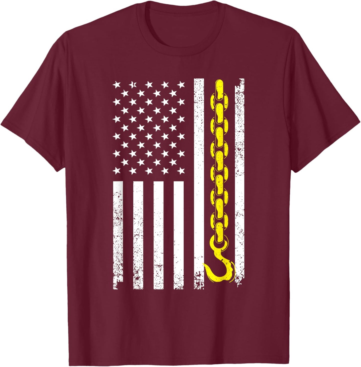 Funny Tow Truck Gift Men Women Cool US Flag Trucking Driver T-Shirt - T-Shirt | Maroon