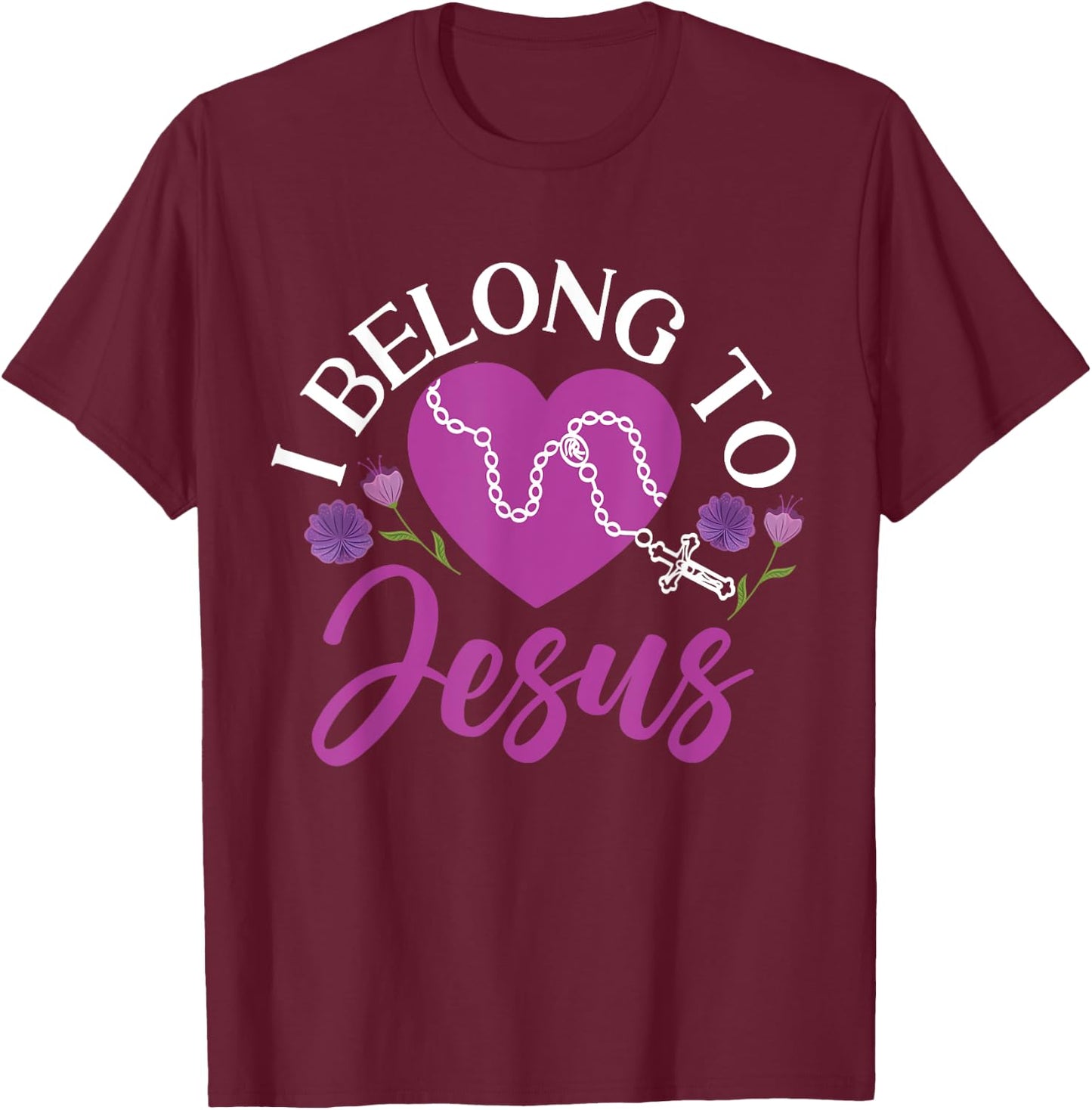 I Belong To Jesus Heart Design And Girls T-Shirt - T-Shirt | Maroon