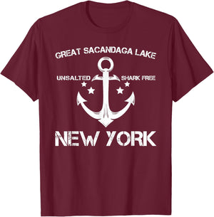 GREAT SACANDAGA LAKE NEW YORK Funny Fishing Camping Gift T-Shirt - T-Shirt | Maroon