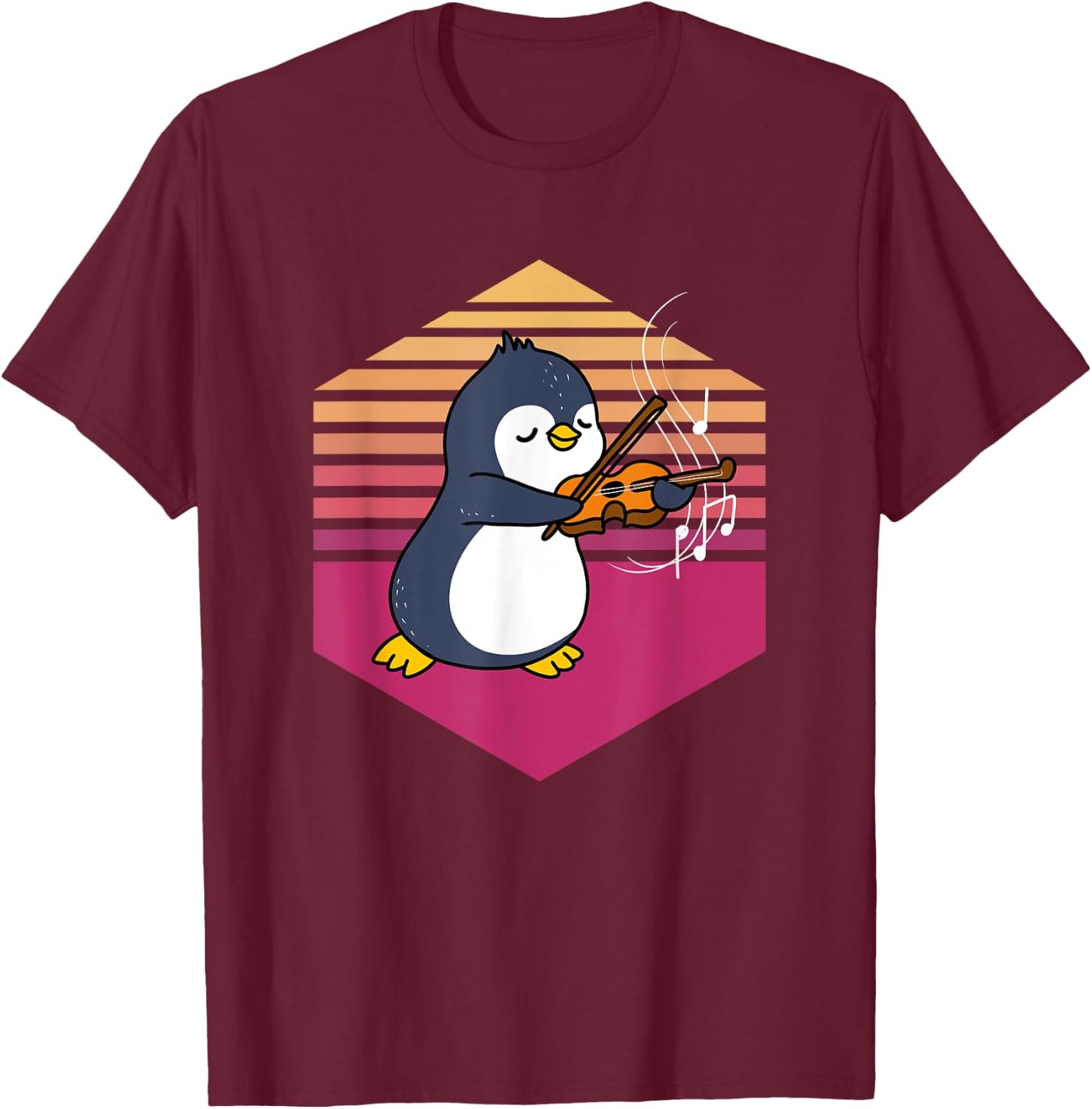 Penguin Playing Violin Vintage T-Shirt - T-Shirt | Maroon