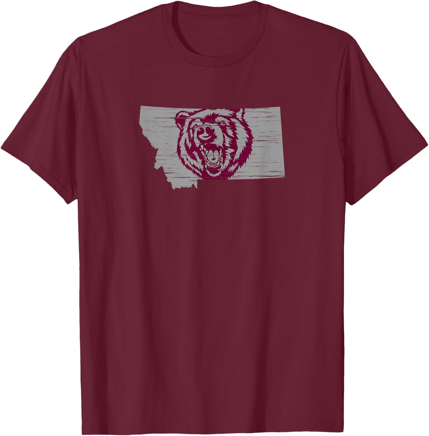 Roaring Grizzly Bear in the State of Montana T-Shirt - T-Shirt | Maroon