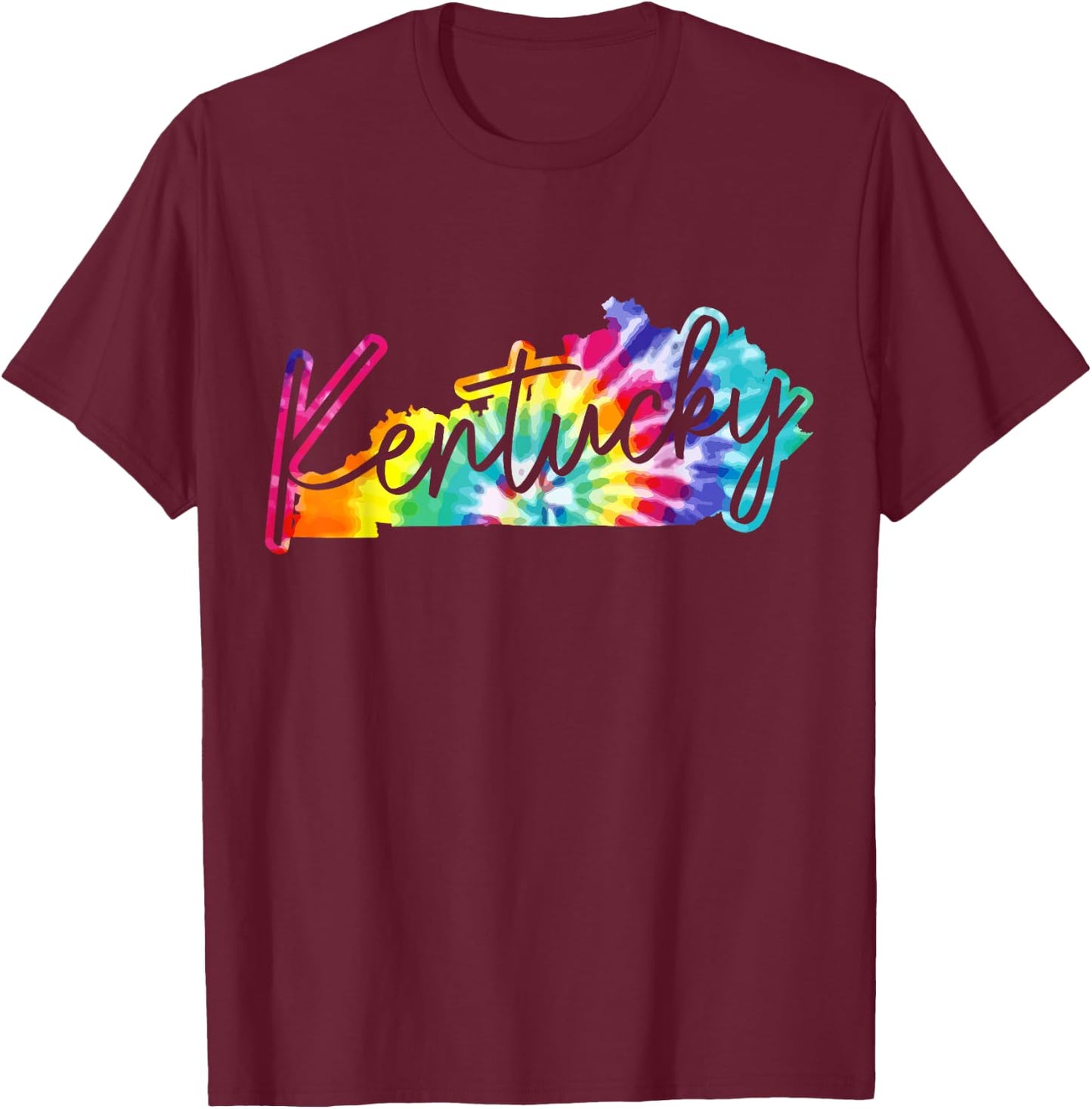 Kentucky Tie Dye State Map Pride Hippie Vintage Retro T-Shirt - T-Shirt | Maroon