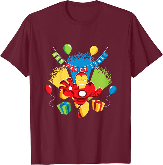 Kids Marvel Iron Man It’s Party Time Birthday T-Shirt - T-Shirt | Maroon