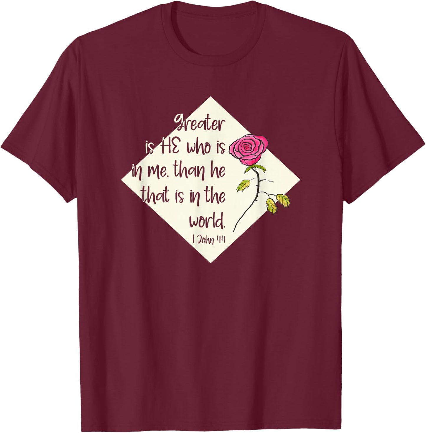 Greater Is He Who Is In Me Christian Faith Encouragement T-Shirt - T-Shirt | Maroon