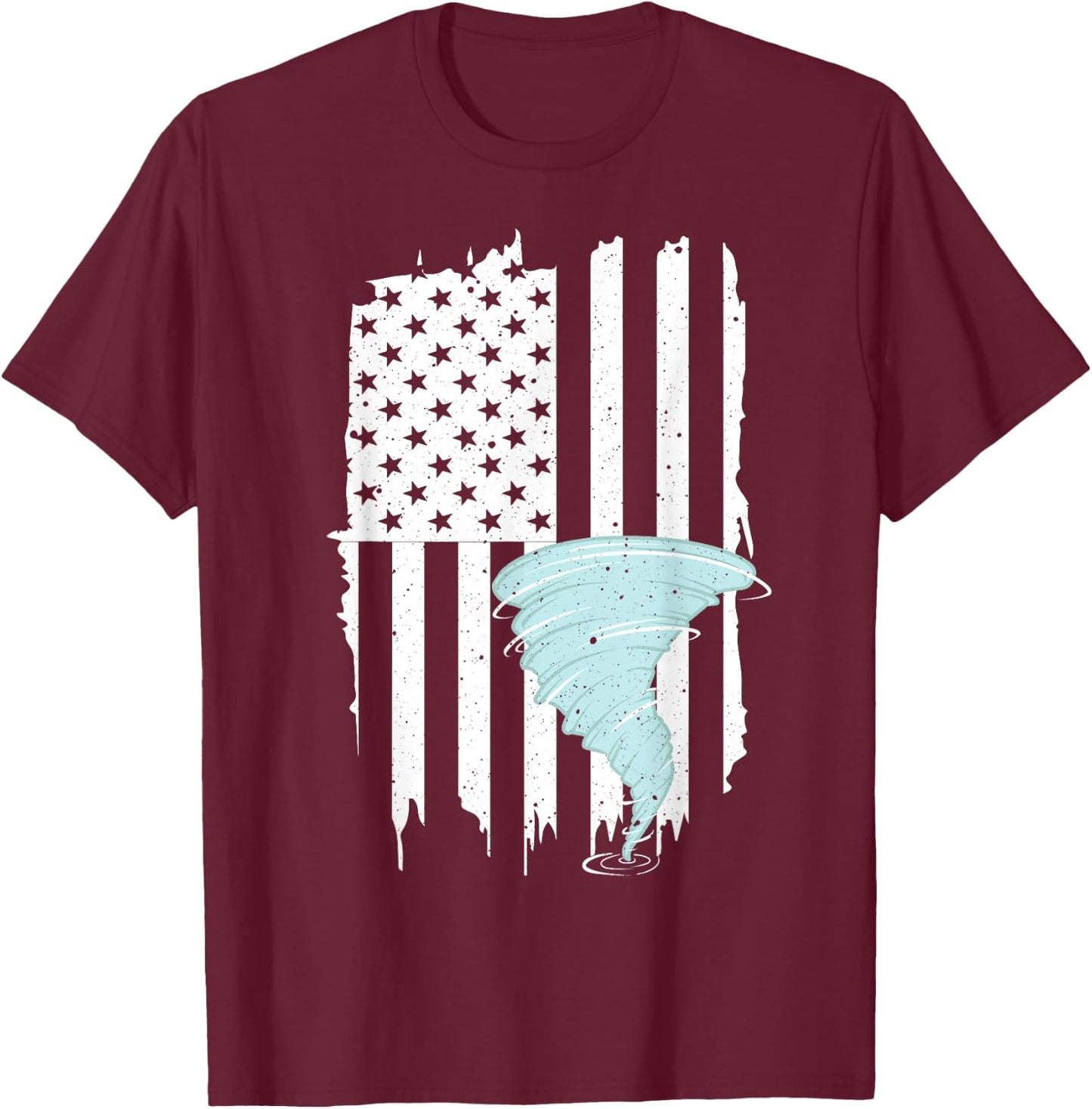 Tornado US Flag Hurricane Storm Tornado Chaser Men Women T-Shirt - T-Shirt | Maroon