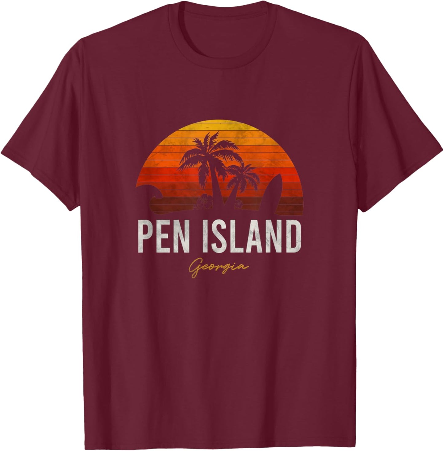 Pen Island Beach Georgia GA Palms Vacation Surf Sundown Men Women Kids T-Shirt - T-Shirt | Maroon