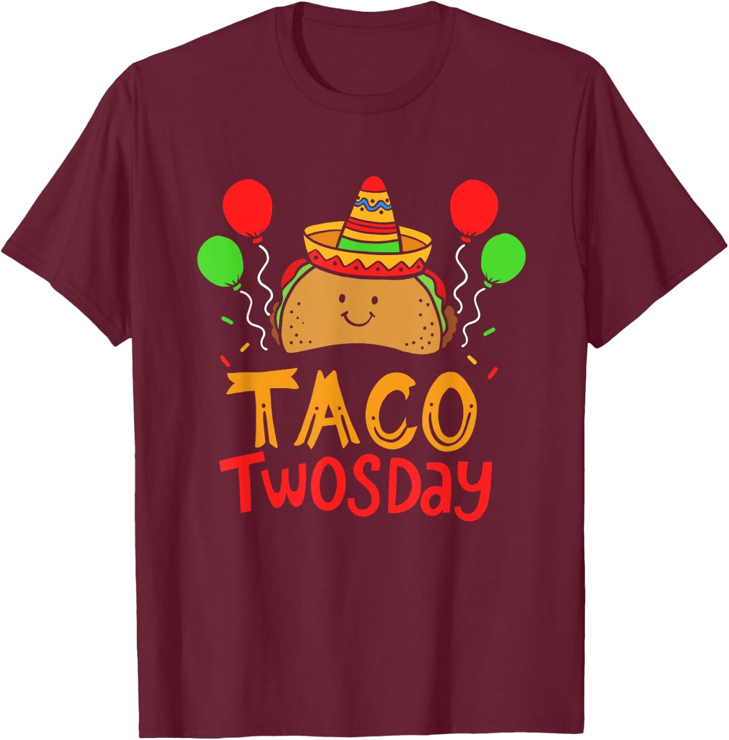 Taco Twosday Cinco De Mayo 2 Year Old Boy Girl Birthday Gift T-Shirt - T-Shirt | Maroon