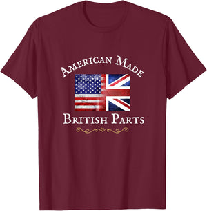 American Made British Parts, Women, Men, Usa British Flag T-Shirt - T-Shirt | Maroon