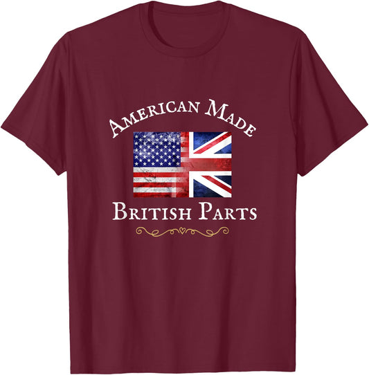 American Made British Parts, Women, Men, Usa British Flag T-Shirt - T-Shirt | Maroon