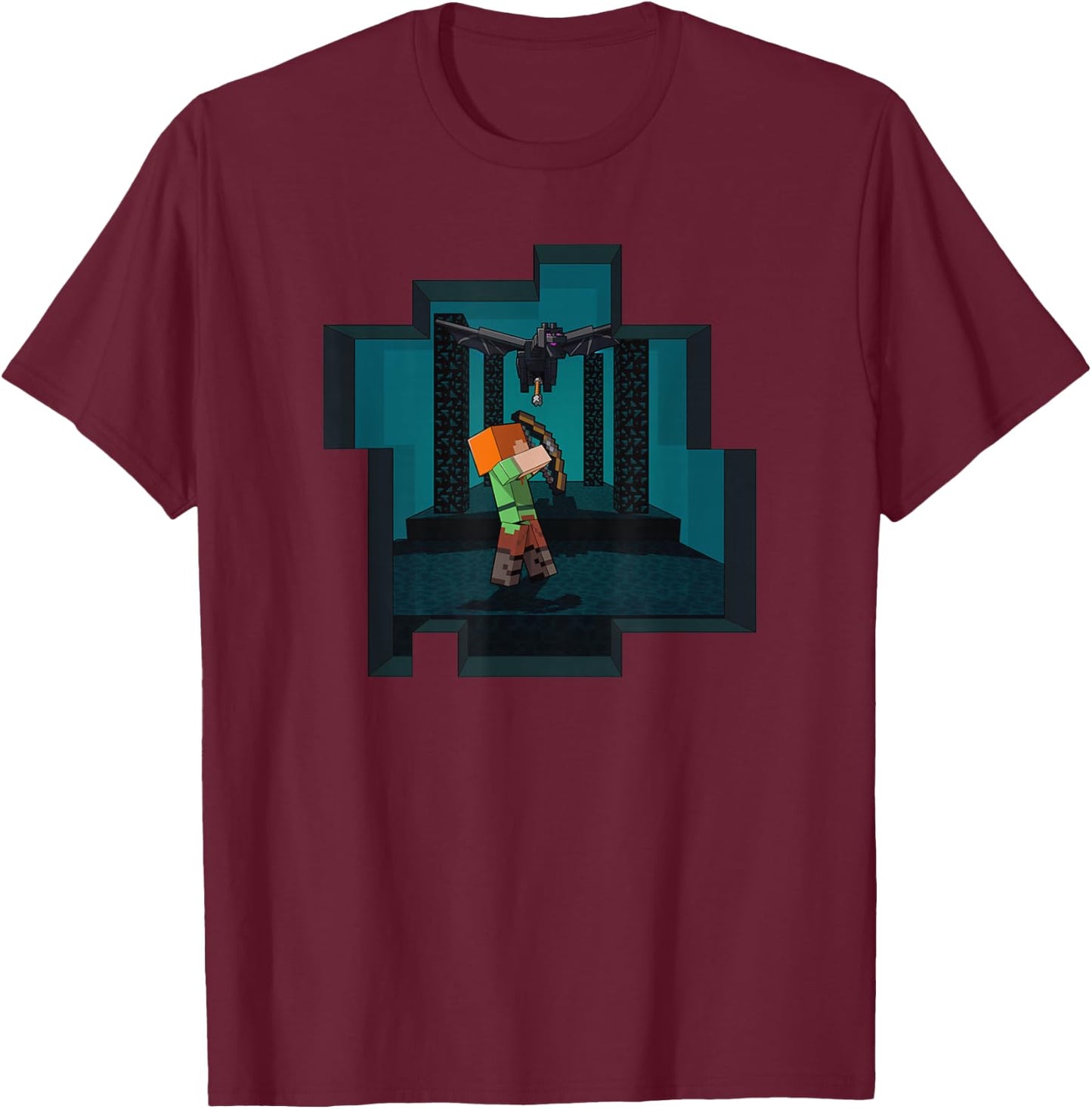 Minecraft Alex And Ender Dragon Endgame T-Shirt - T-Shirt | Maroon