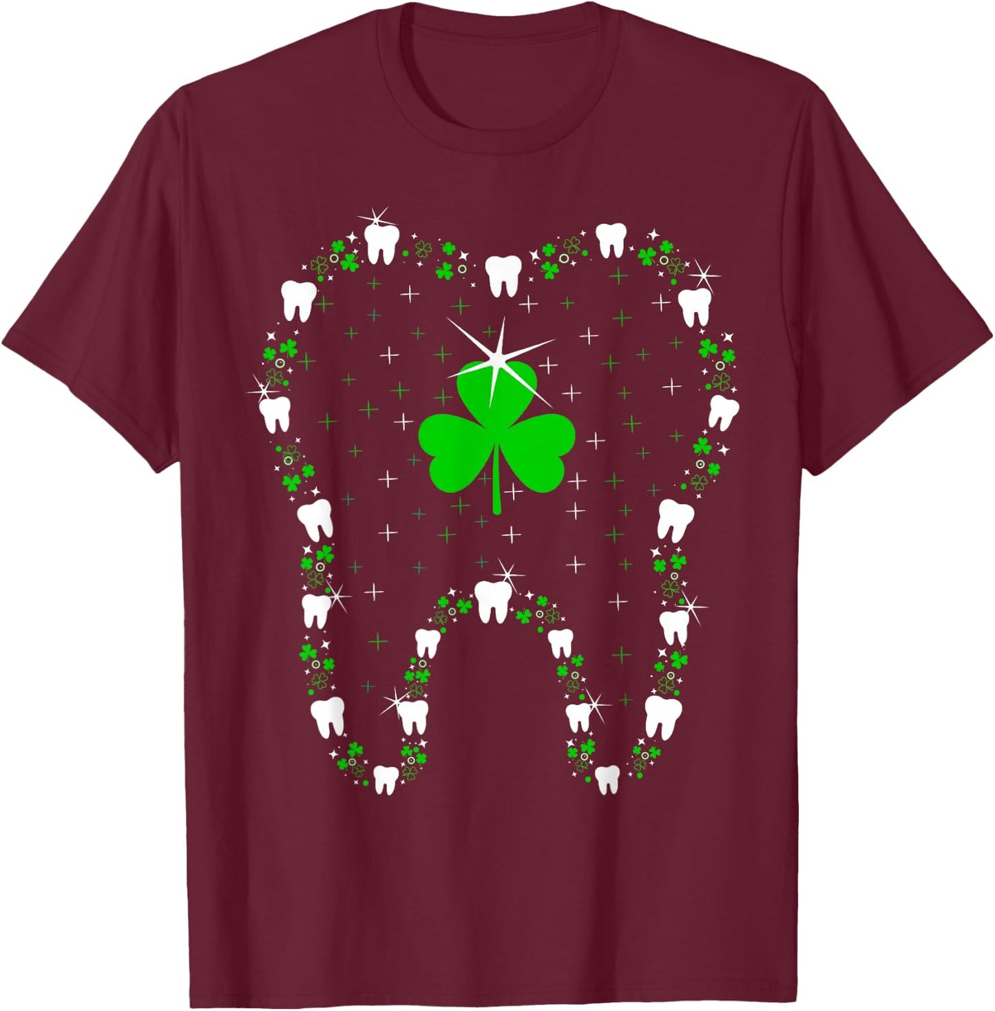 Teeth Dental Shamrock Leaf Tooth Dentist St. Patrick's Day T-Shirt - T-Shirt | Maroon