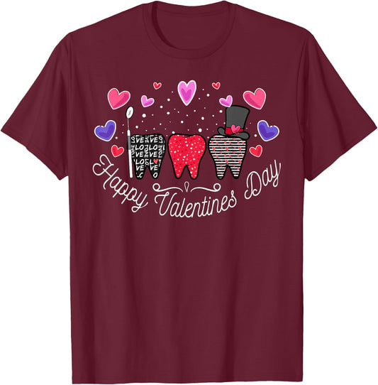 Happy Valentines Teeth Dental Squad Hygienic Dentist T-Shirt - T-Shirt | Maroon