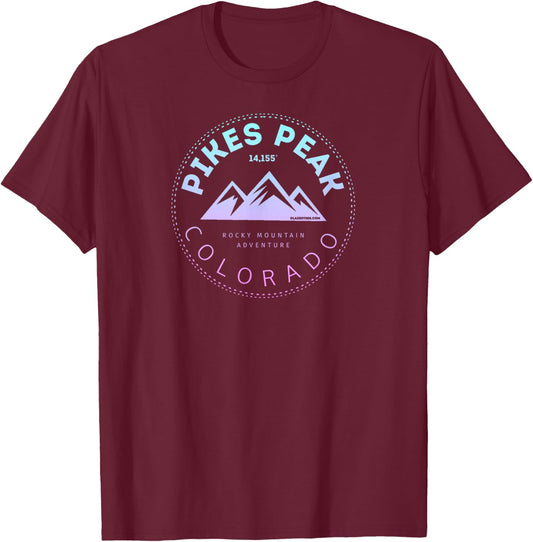 Pikes Peak Colorado - Rocky Mountain Retro T-Shirt - T-Shirt | Maroon