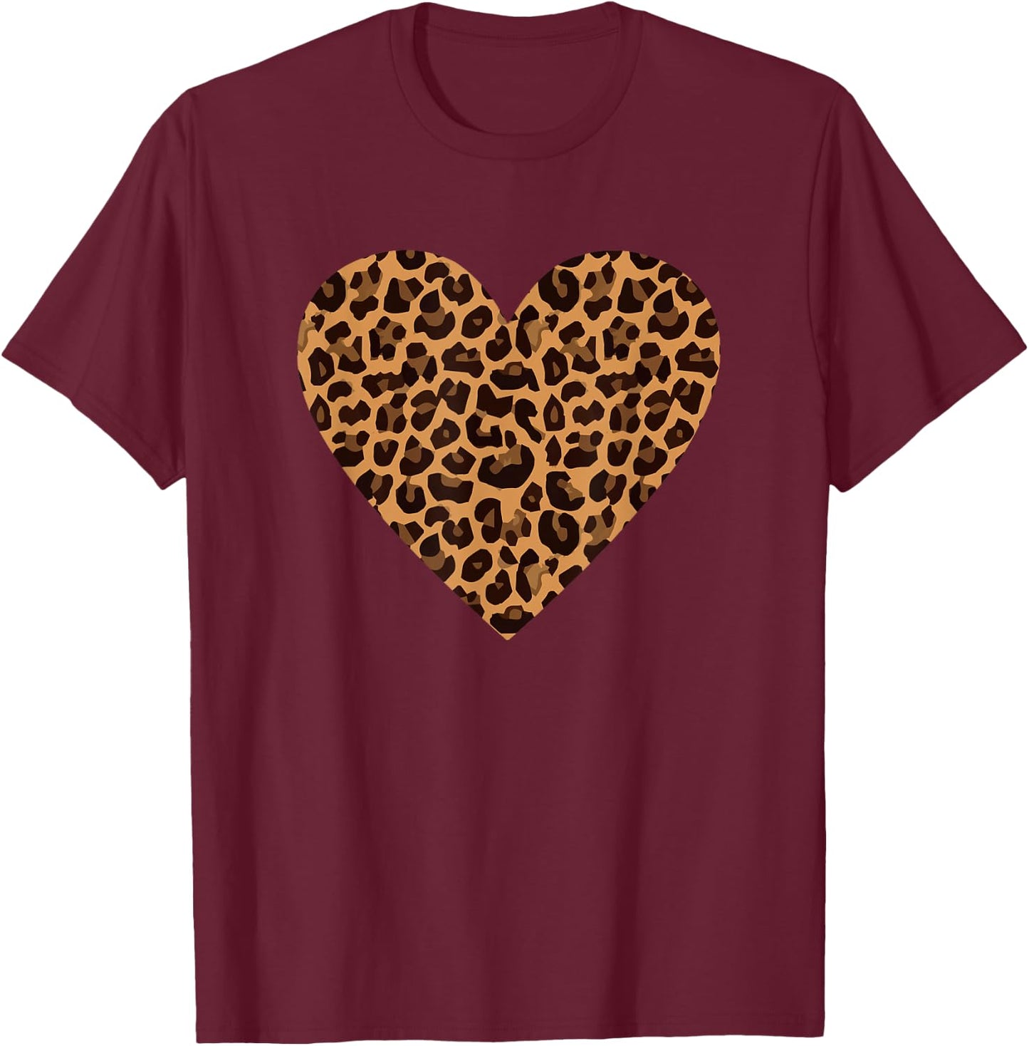 Cool Cheetah Leopard Print Heart Small T-Shirt - T-Shirt | Maroon