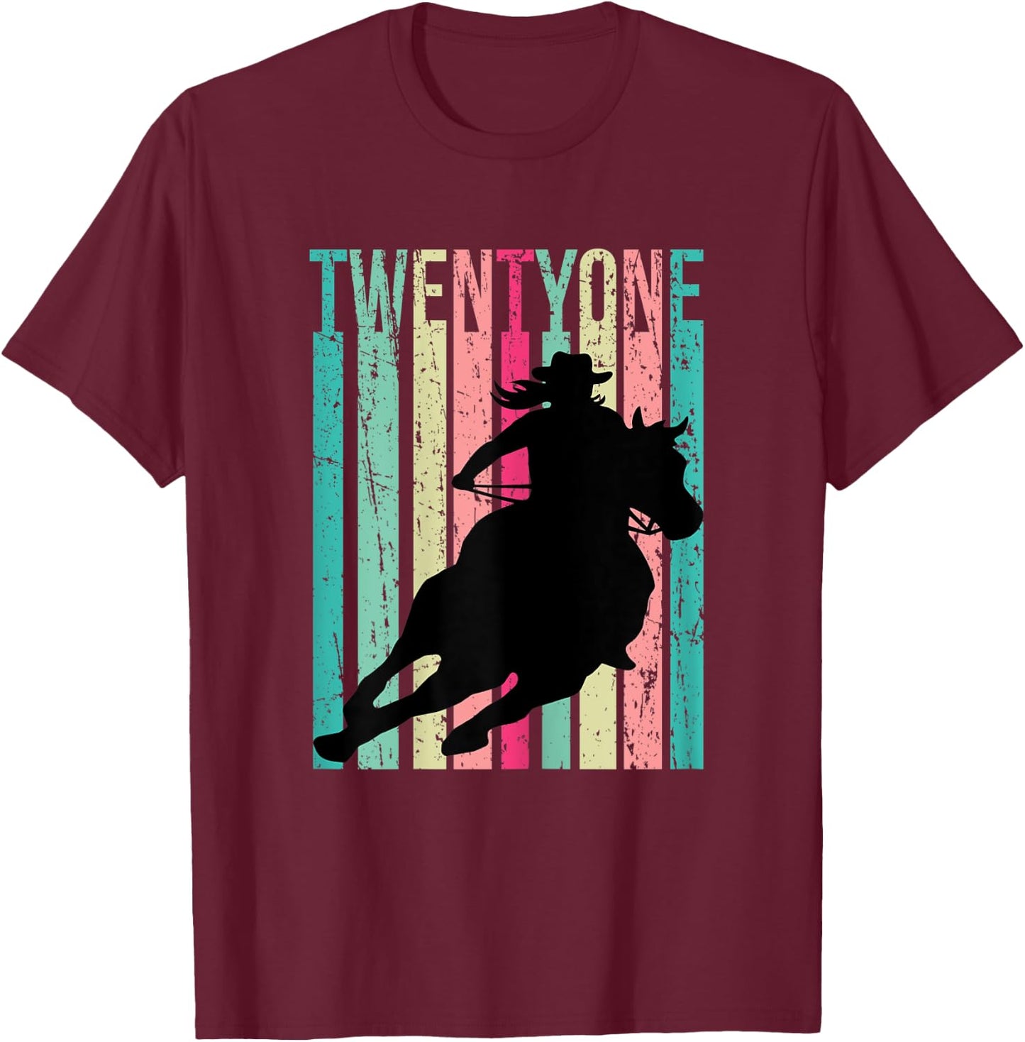 Retro Rodeo 21st Birthday Horse Lover Cowgirl Country 21 T-Shirt - T-Shirt | Maroon