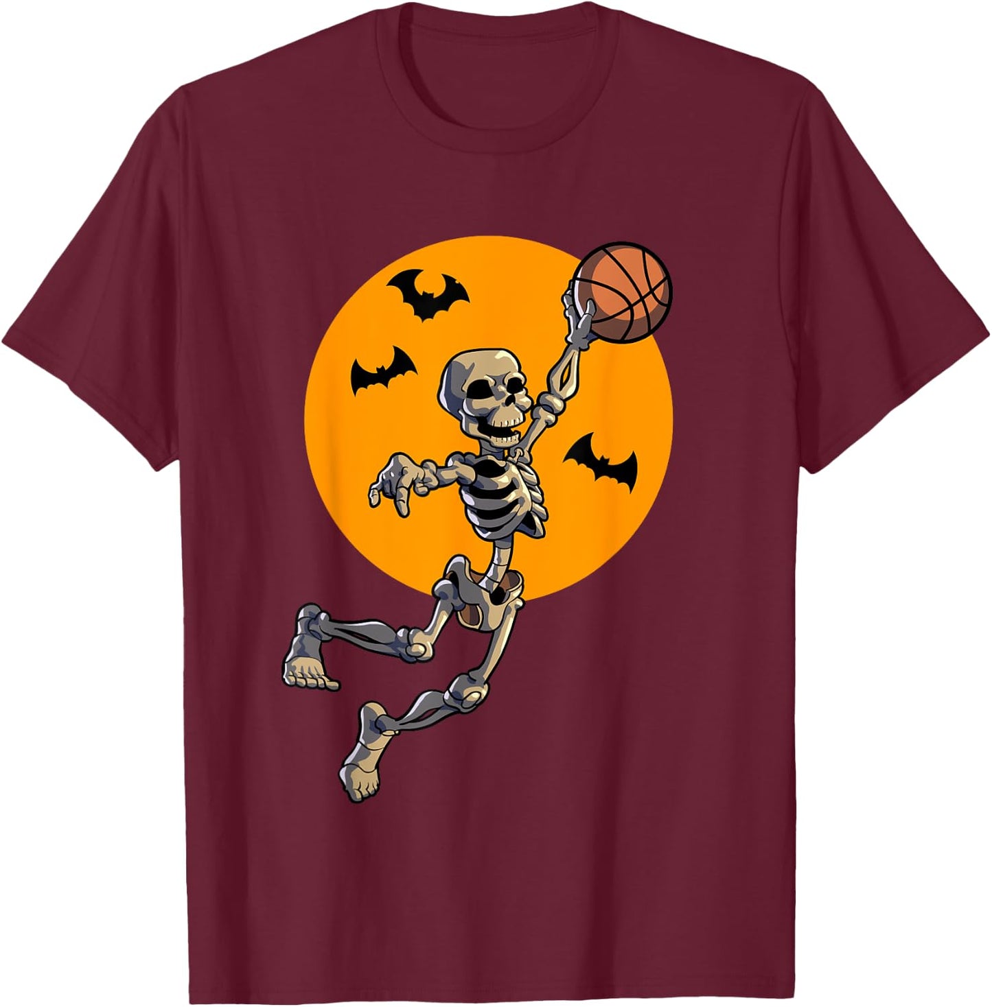 Basketball Skeleton Halloween Men Boys Basketball Halloween T-Shirt - T-Shirt | Maroon