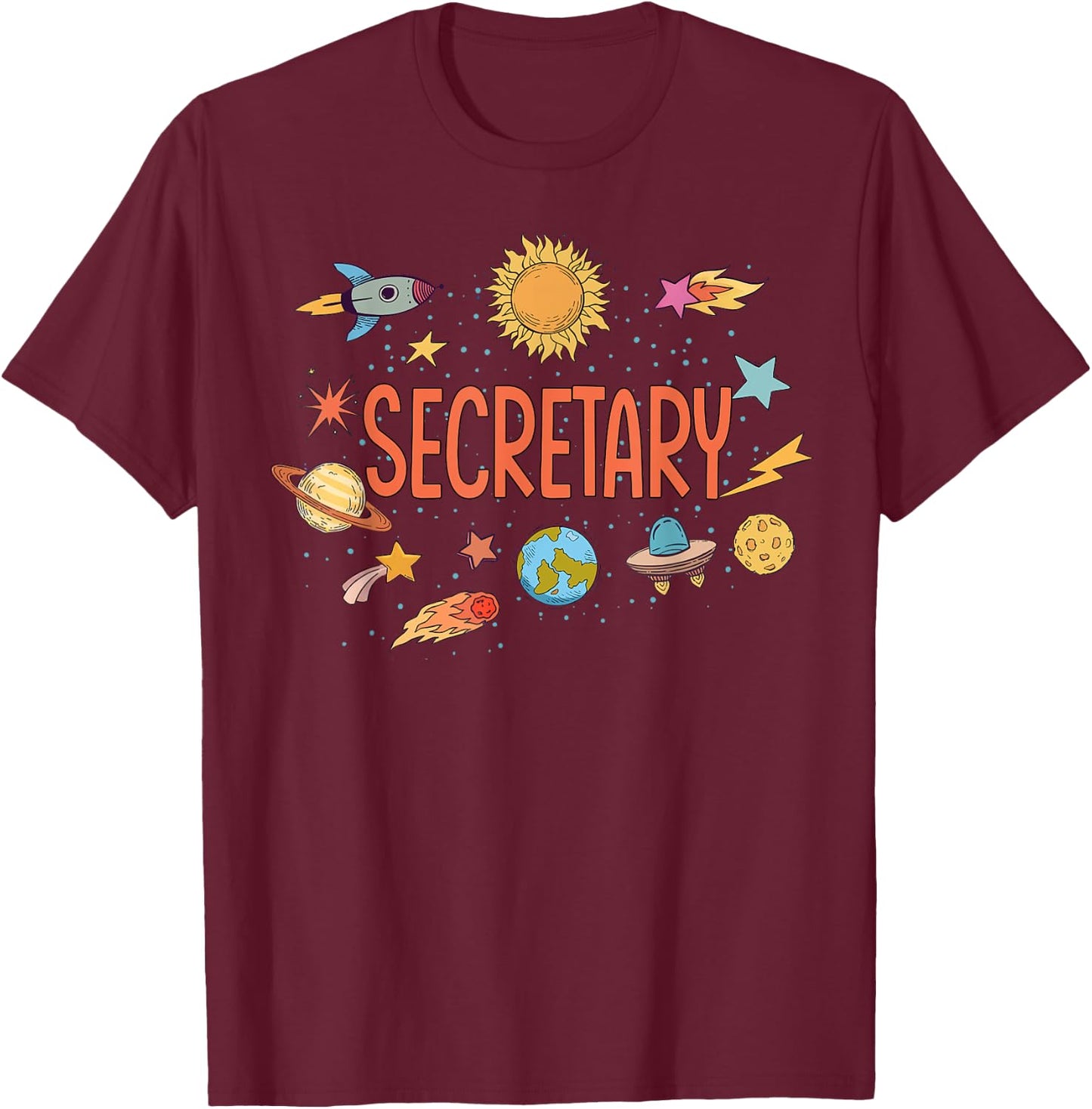 Secretary Rocket Blast Off Outer Space Teacher Women Kids T-Shirt - T-Shirt | Maroon