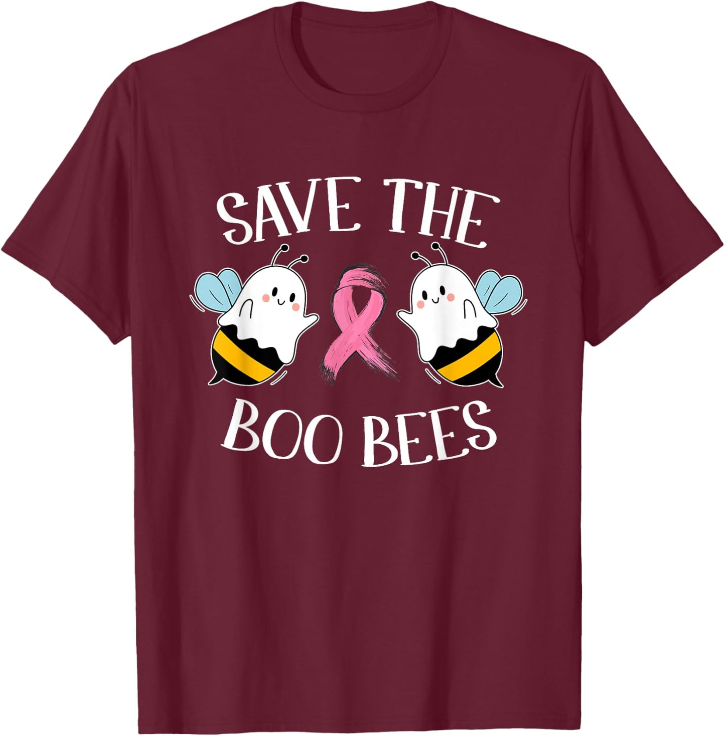 Save The Boo-Bees Lazy Halloween Costume Breast Cancer T-Shirt - T-Shirt | Maroon