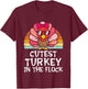 Cutest Turkey In The Flock Retro Toddler Girls Thanksgiving T-Shirt - T-Shirt | Maroon
