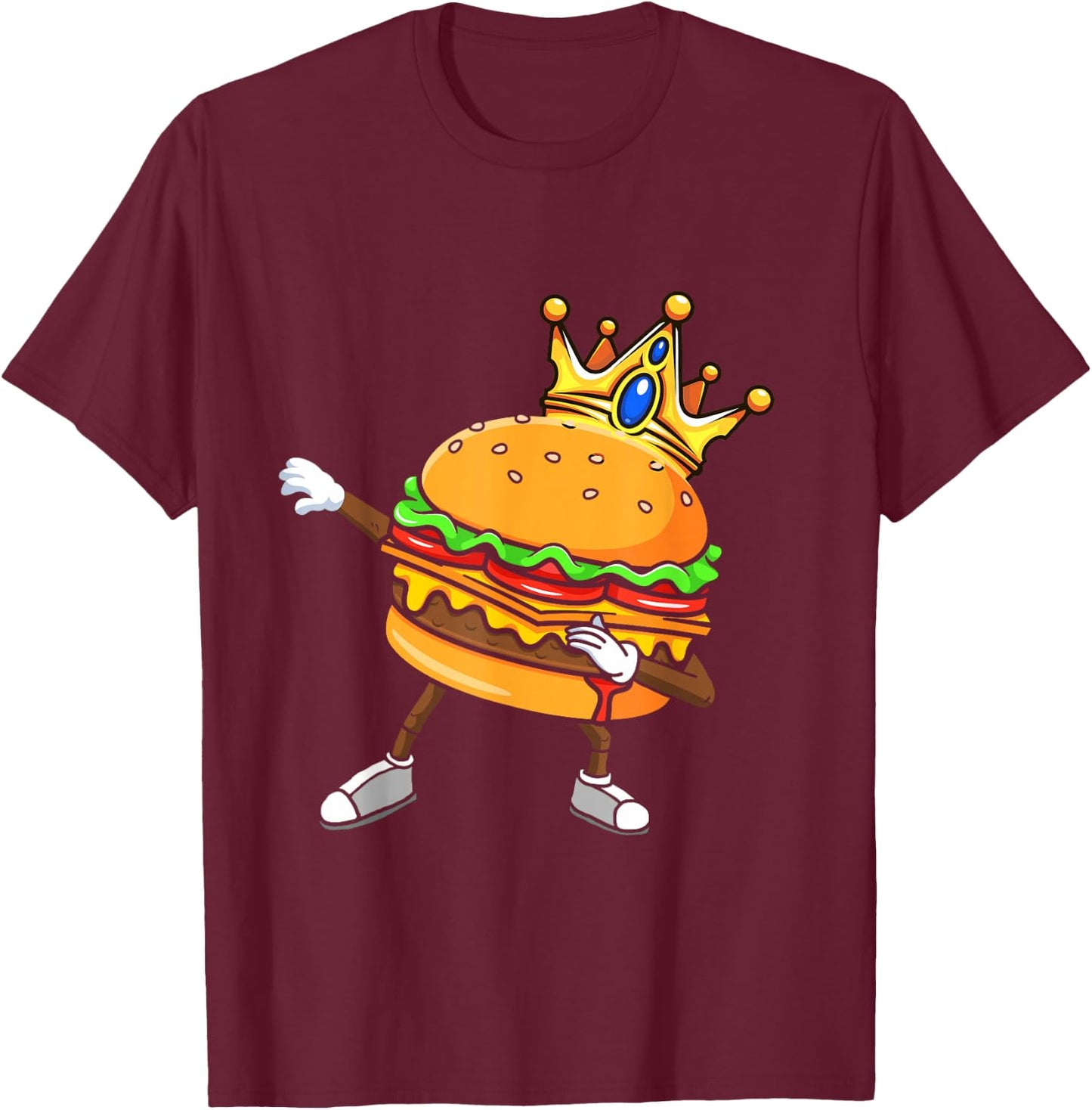 Dabbin King Of Burgers Burger Dab Dancing Men Women Boy Girl T-Shirt - T-Shirt | Maroon