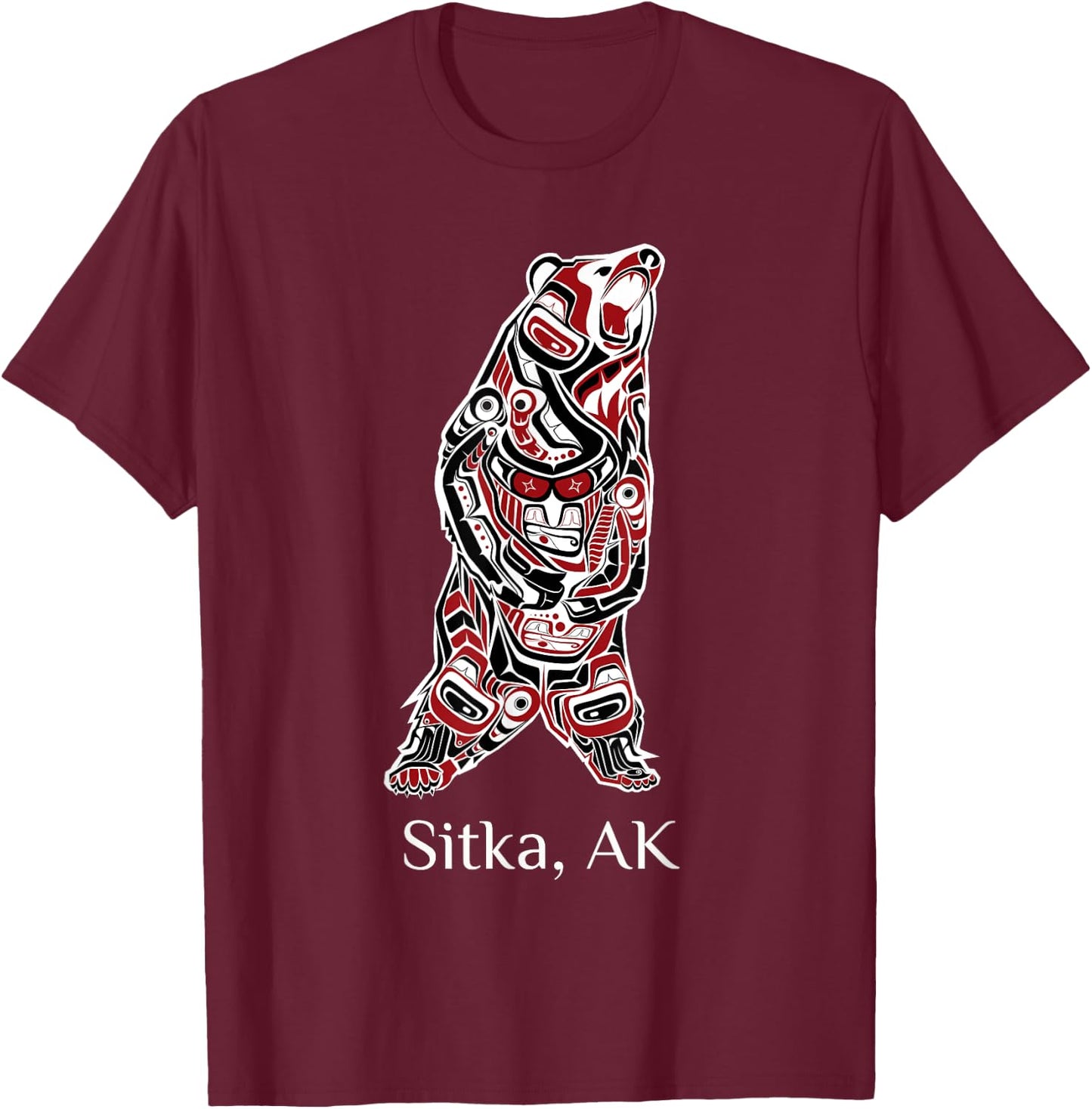 Sitka Alaska Native American Indian Brown Grizzly Bear Gift T-Shirt - T-Shirt | Maroon