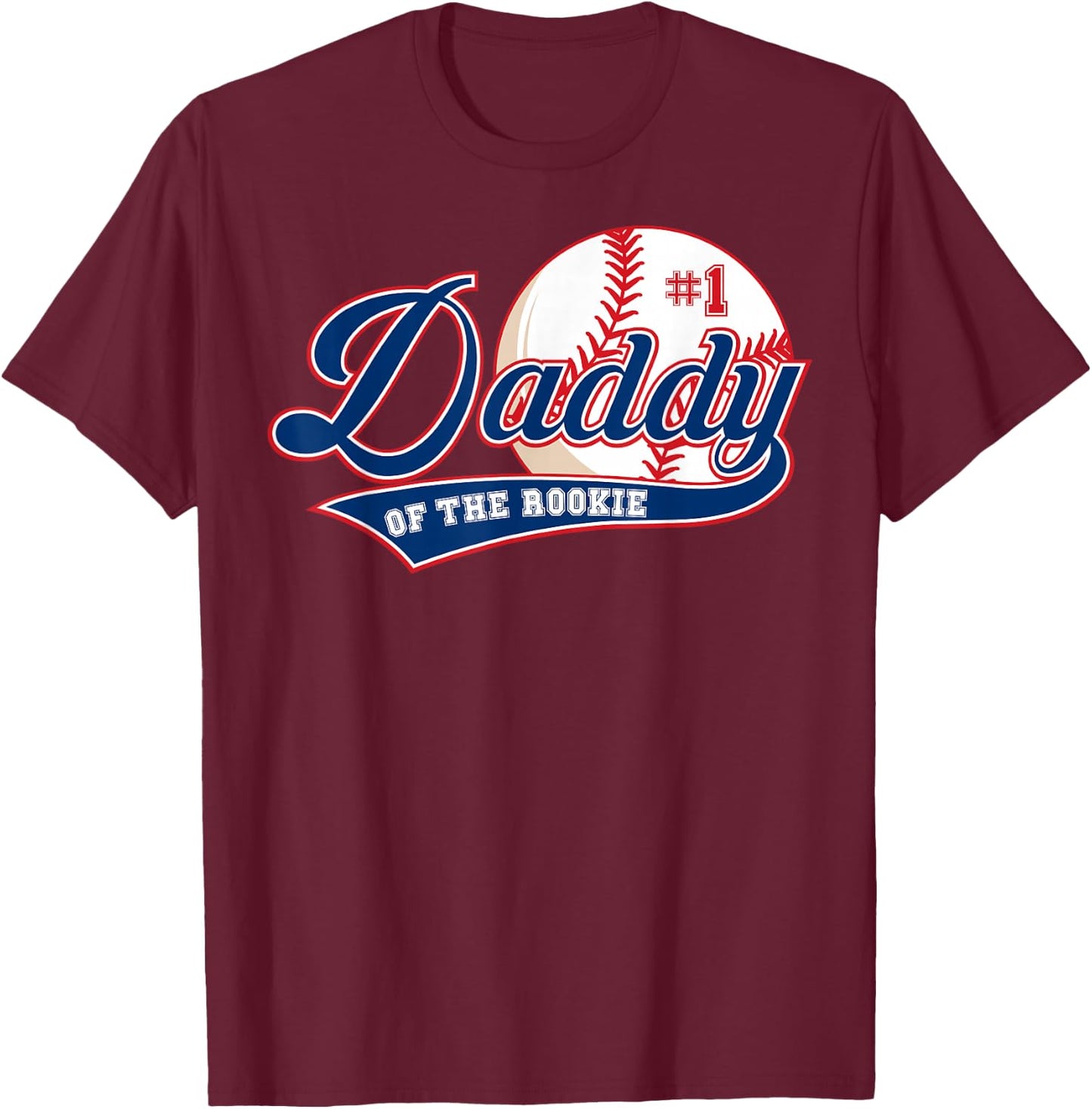 Daddy of Rookie of Year 1st Birthday Baseball Theme Matching T-Shirt - T-Shirt | Maroon