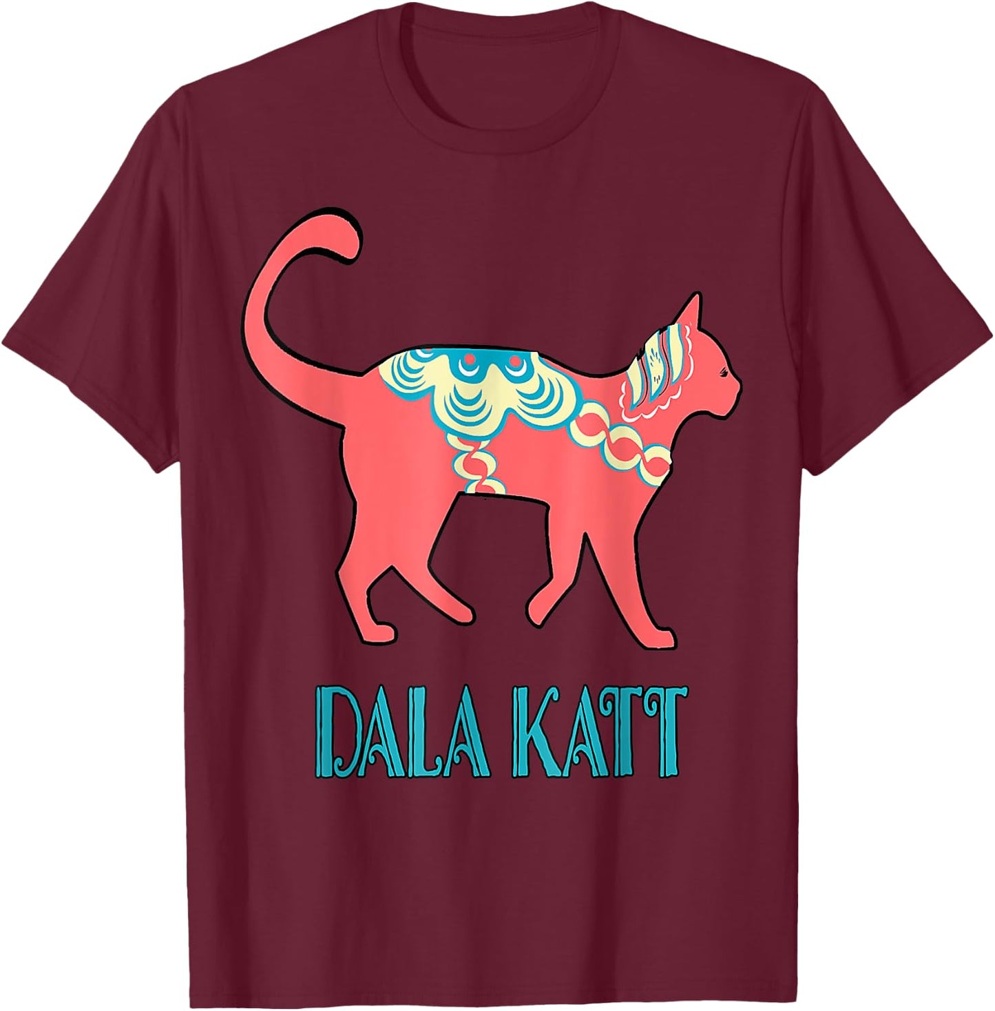 Swedish Dala Cat Dalecarlian Horse Kitty Katt Cat Nordic T-Shirt - T-Shirt | Maroon