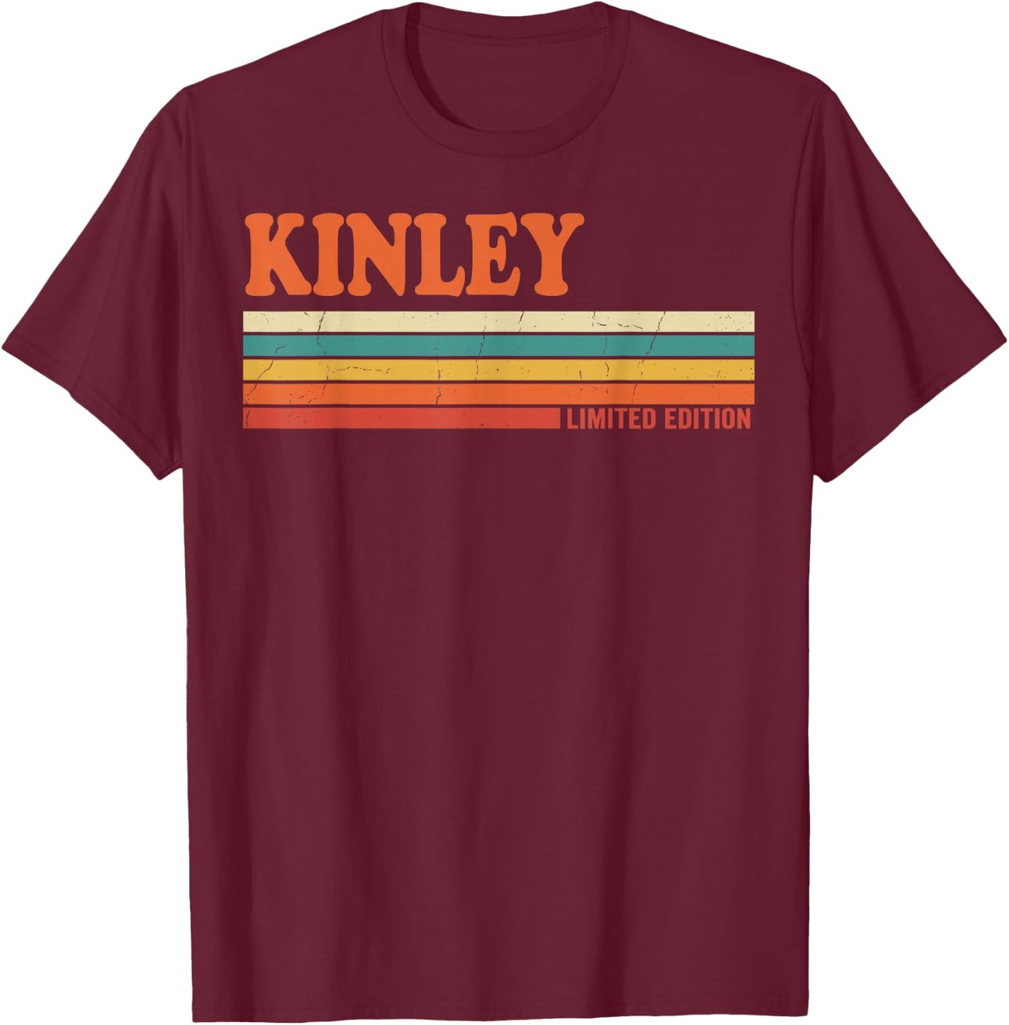 Kinley Retro Personalized First Name Vintage Stripes T-Shirt - T-Shirt | Maroon