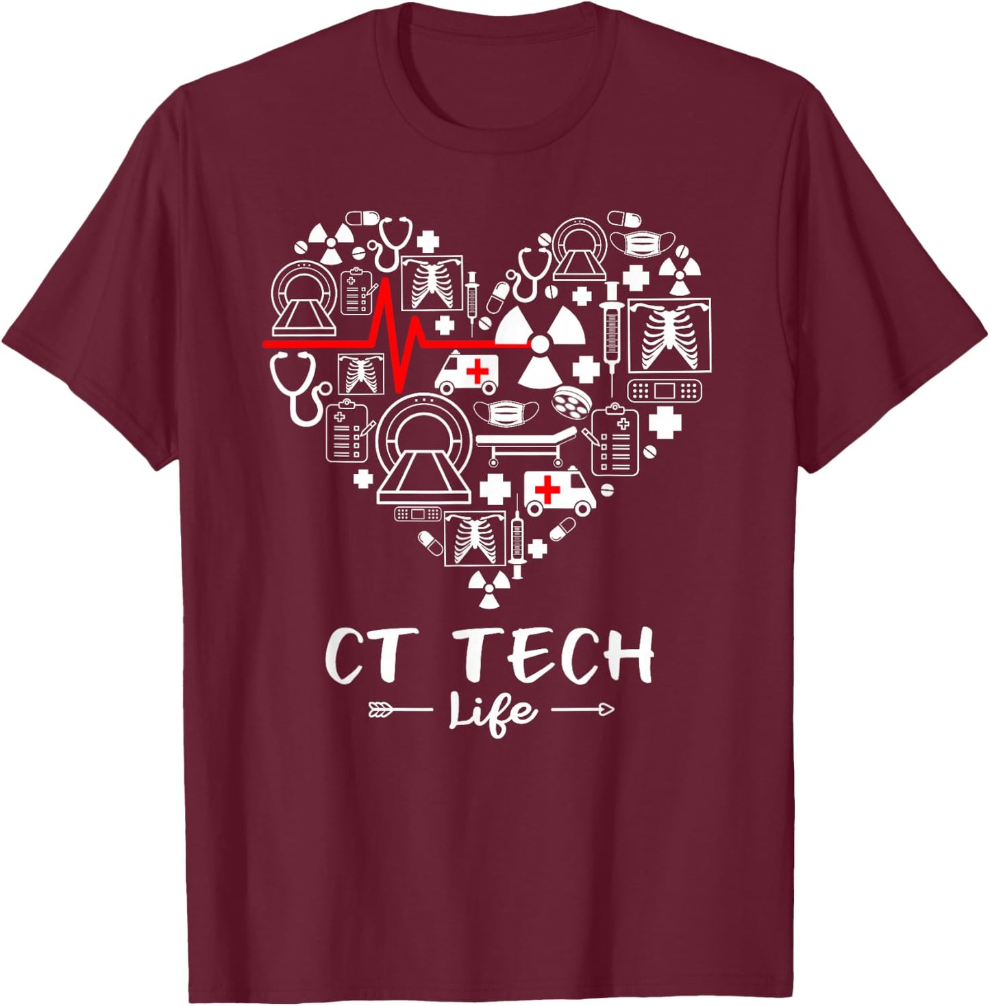 CT Tech Life Heart Funny Technologist T-Shirt - T-Shirt | Maroon
